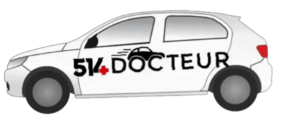 White car with doctor logo and red cross