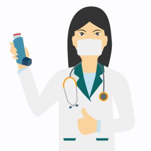 Asthma,Treatment.doctor,Holding,Inhaler.pulmonology,Specialist,Wearing,White,Gown,Holding,Inhaler.